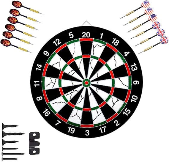Flocking Dart Board Set,Double-Sided Dart Board with 12pcs Steel Tip Darts-Lightweight Bristle Dartboard-Multiplayer Party Games