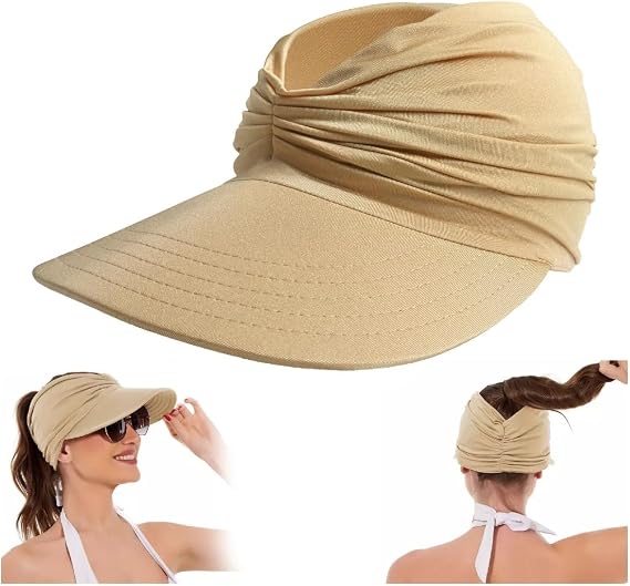 Sun Hats for Women, Wide Brim UV Protection Sun Visor Hats for Women, UPF50+ Lightweight Beach Hats (US, Alpha, Small, Large, Khaki)