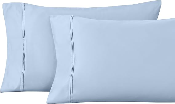 Superior 1200 Thread Count Egyptian Cotton Pillowcase Set, King, Light Blue
