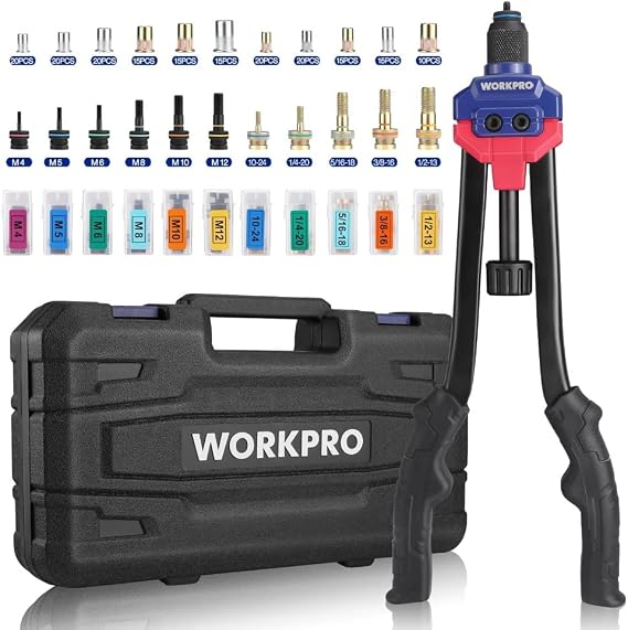 WORKPRO WP200532 400mm INC/MM Ağır Hizmet Kollu Somun Perçinleme Tabancası + 185 Adet Perçin