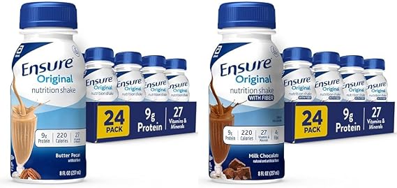 Ensure Original Butter Pecan Nutrition Shake | Meal Replacement Shake | 24 Pack & Ensure Original Milk Chocolate Nutrition Shake With Fiber | Meal Replacement Shake | 24 Pack