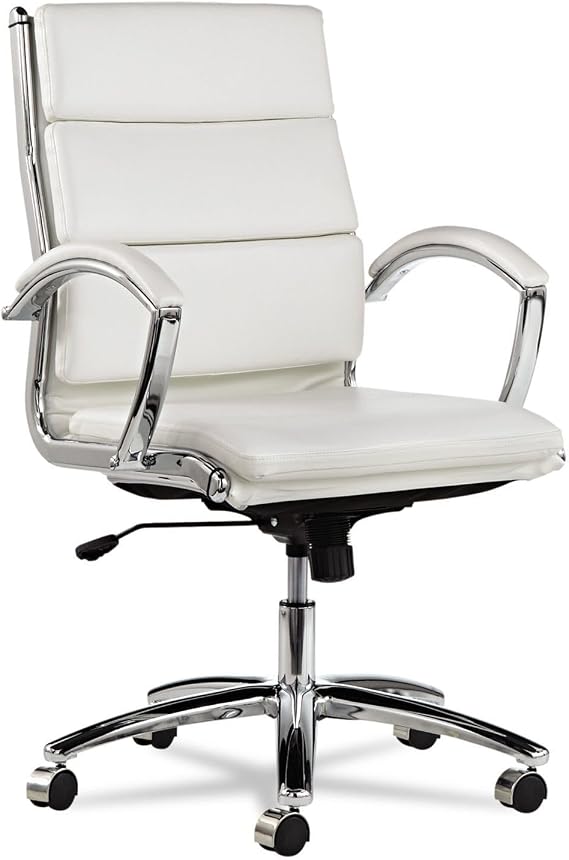 Alera Neratoli Mid-Back Swivel/Tilt Chair, White Faux Leather, Chrome Frame