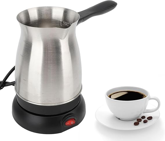 Electric Coffee Pot, 600ML Stainless Steel Ergonomic Handle Coffee Maker Kettle, 5 Cups Turkish Electric Percolator Coffee Pot, for Tea Milk