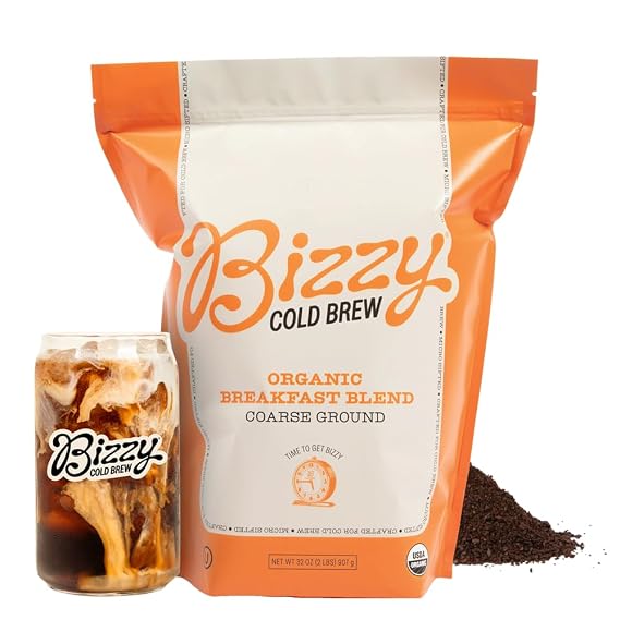 Bizzy Organic Cold Brew Coffee, Breakfast Blend, Coarse Ground, 2 LB