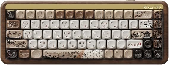 Akko Mechanical Gaming Keyboard with Walnut Wooden Case, MU01 Mountain Seclusion 65% 68-Key RGB 2.4G Wireless/Bluetooth/Wired Hot-swappable Keyboard with PBT Dye-Sub Keycaps for Mac & Win