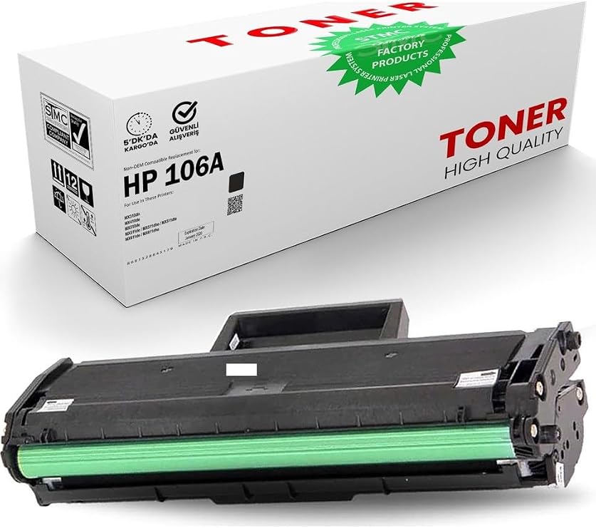 Lunatic HP 106X 5000 Sayfa Baskılı Laserjet Uyumlu Kapasiteli Lazer 107W 107A 107R MFP 135WG 135A 135R 135W 137FNW için Uyumlu Muadil İthal Toner (5000 Sayfalık, 1)
