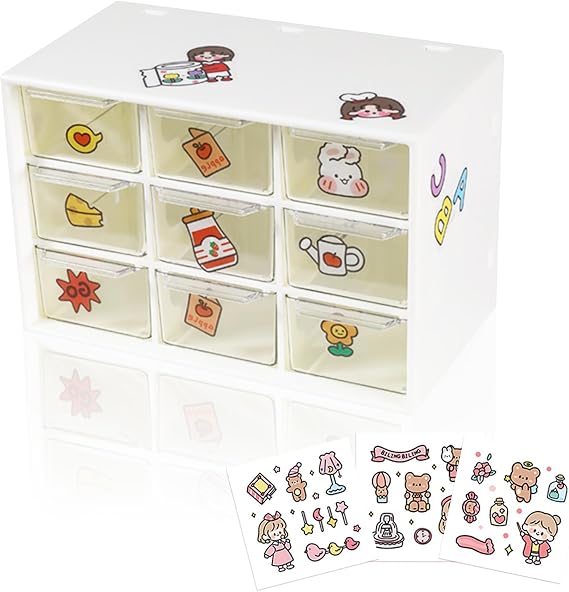 Small Storage Drawers, Plastic Organiser Drawers with 9 Drawers