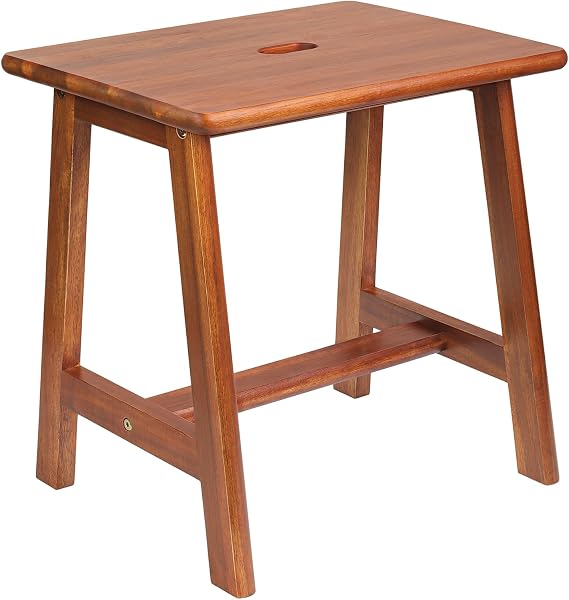 Rectangular Acacia Wood Stool, Small Bench Seat, Small End Table Stool; Bathroom Stool Wood; Plant Stool; Makeup Stool; Perfect Size for Living Room, Bathroom (Natural)