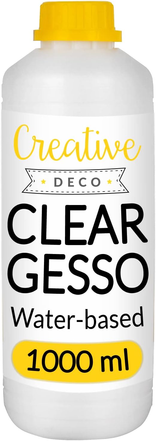 Creative Deco 1L Clear Gesso Acrylic Primer | Transparent Paint Undercoat Medium | Paint Base for Paper, Glass, Wood, Concrete | Professional Painting Surface Preparation | Non-Yellowing