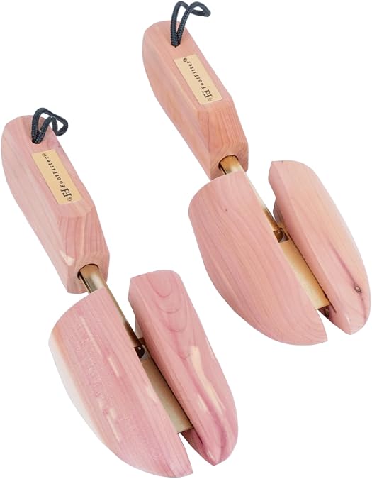FootFitter Mens Cedar Shoe Trees, Compact Adjustable Split Toe