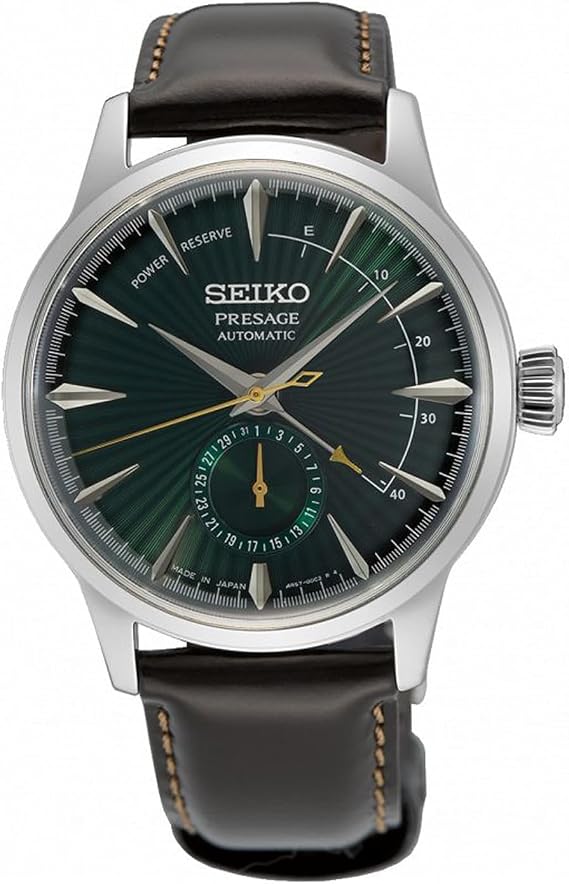 Seiko Presage Men's Green Dial Mechanical Leather Watch SSA459J, Green Strap