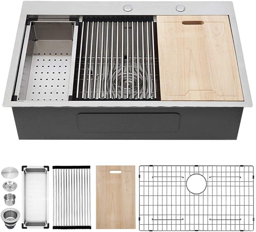 28 Kitchen Sink Drop In - Kichae 28x22 Drop In Topmount 18 Gauge Stainless Steel Single Bowl Ledge Workstation Kitchen Sink