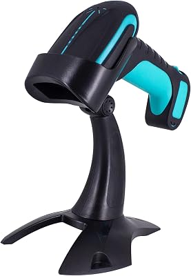 Alacrity 2D 1D QR Industrial Barcode Scanner with Stand, 2.4GHz Wireless Bluetooth 2 in 1, Hands Free Barcode Reader Shock Dust Proof, Blue