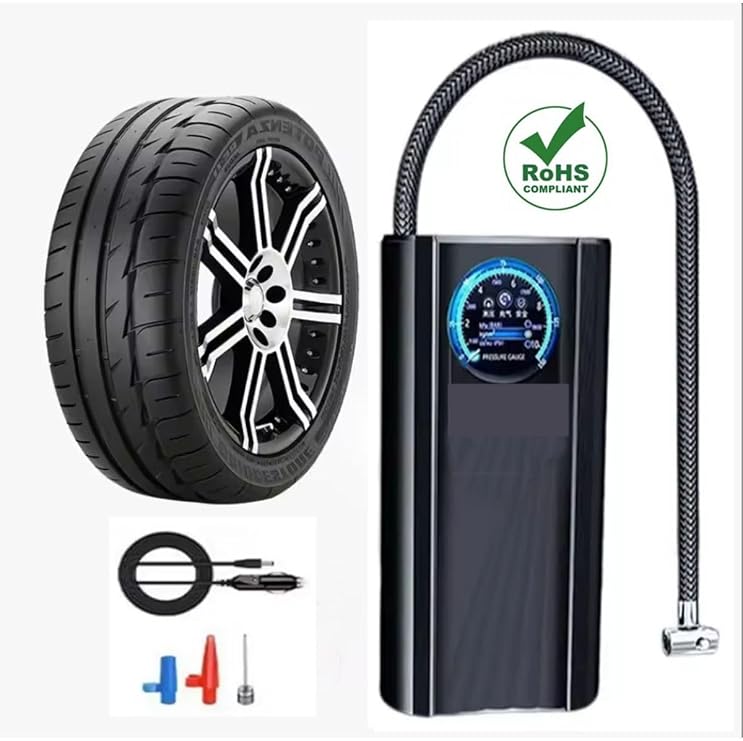 Raiden Slim Siyah Model Araç Lastik Şişirici Hava Pompası Taşınabilir Oto Kompresör