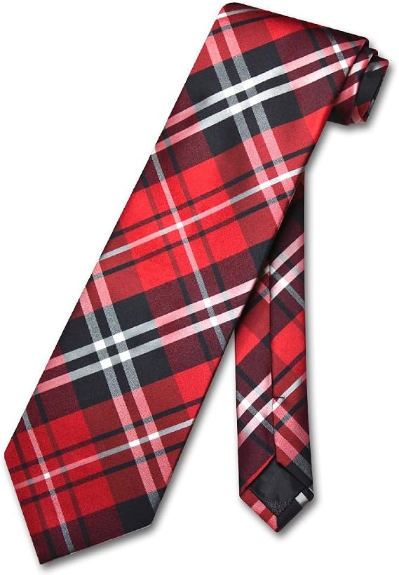 Vesuvio Napoli NeckTie Black Red White PLAID Design Men's Neck Tie