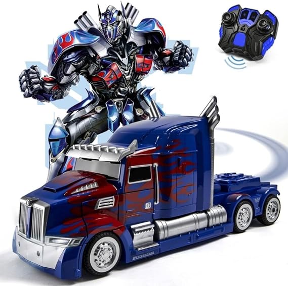 Remote Control Automatic One-Touch Transformation Voice Activation Induction Robot Model Boys' Toy Transformers Series Optimus Prime Birthday Christmas Gift 360° Speed Drift