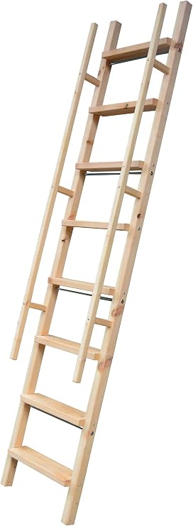 DIYHD 96" Glab Handle Knotty Pine Wood Ladder Sliding Library Roller Ladder,Fit FD Black Track Library Sliding Hardware