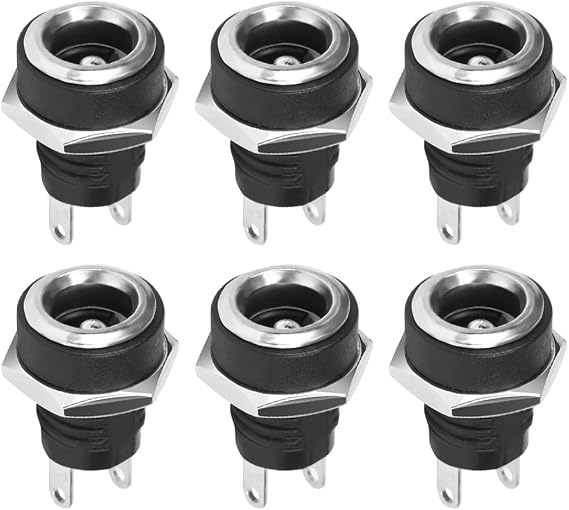 DC Female 2 Pins 5.5 x 2.1 mm Hollow Connector Socket DC Power Jack Socket Connector Pack of 6