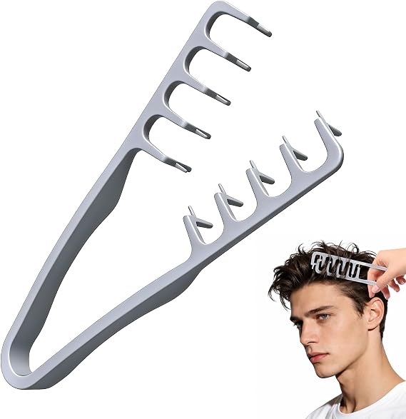 Sularpek Texture Comb, Wide Tooth Styling Comb, Roots Volume Tool, V Wide Tooth Combs for Curls, Grooming Accessory Seam Covering Bangs Hairdressing for Men & Women