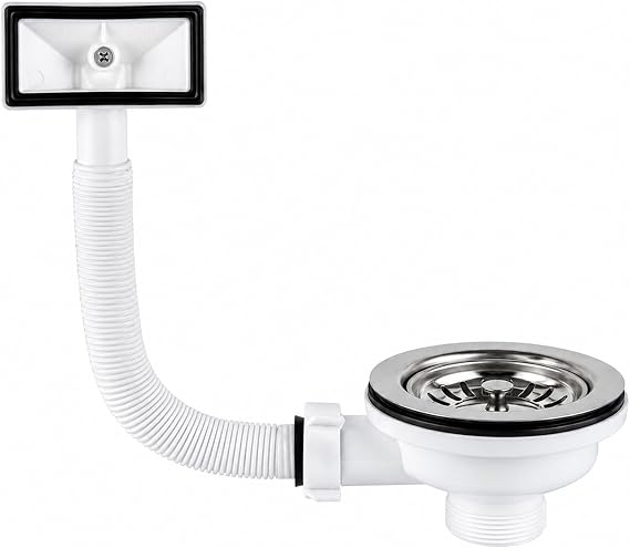 Belofay Kitchen Sink Waste Kit, Overflow Kit – Stainless Steel Sink Strainer Plug, 114mm Kitchen Sinks Drain with Overflow Pipes & Square Cover, Durable Sinks Strainer System for Clean Drainage