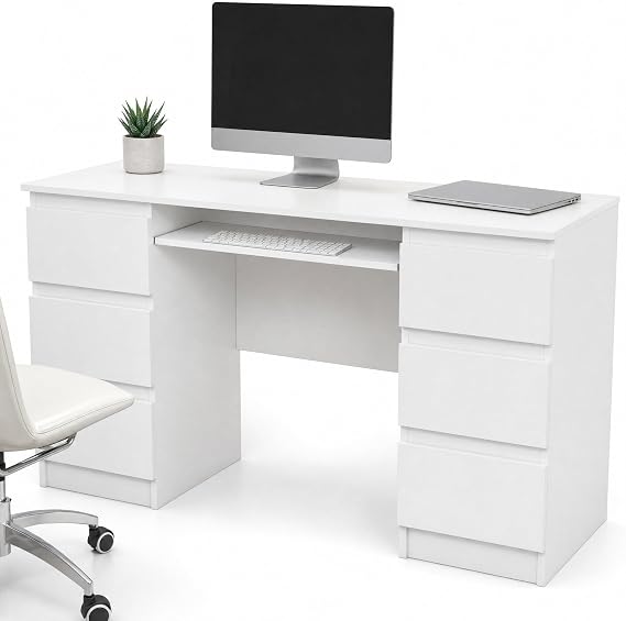 WHATSIZE ENTERPRISE Desk with Drawers White Desk with 6 Drawers Office Home