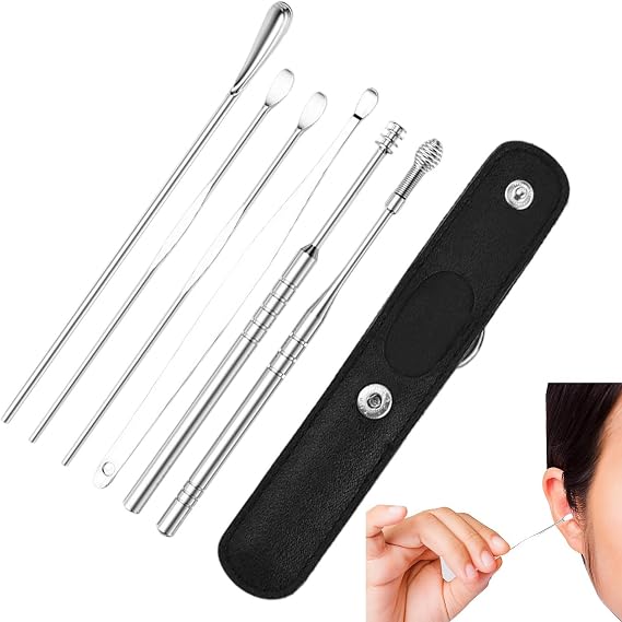 Earwax Removal Kit - Professional Earwax Cleaner Kit 6-Piece Ear Pick Tools with Travel Storage Bag | Stainless Steel Ear Cleaning Kits for Adults, Children, Safe Removal Tool for Home Hygiene