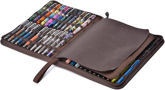 erofa 48 Slots Fountain Pen Case, Brown Water Resistant Canvas Pen Holder Display Pouch Storage Large Capacity Bag