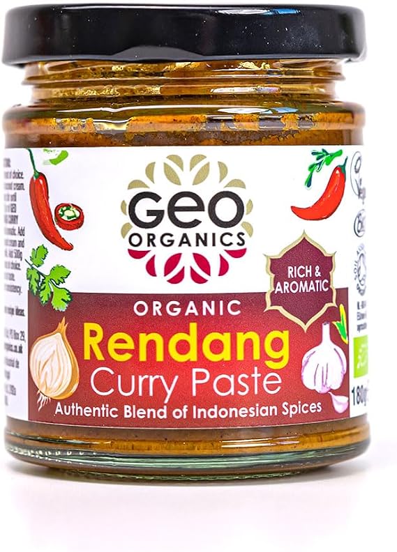 Geo Organics Rendang Curry Paste 180g (Pack of 1) Serves 4 | Organic Indonesian Curry Paste | Vegan-Friendly Organic Curry Paste | Authentic Recipe Vegan Curry | Indonesian food
