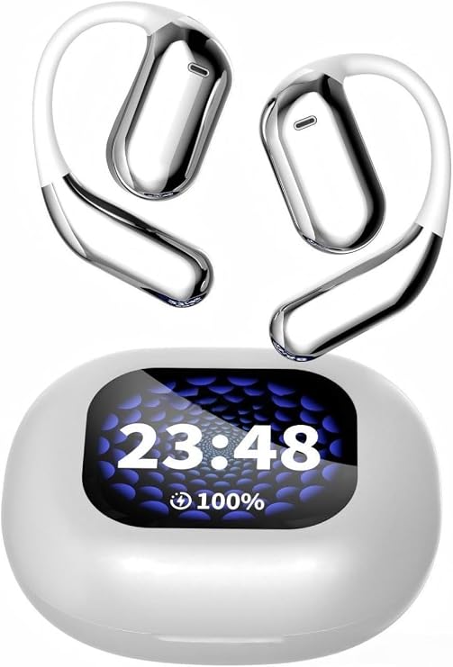 High Precision Wireless AI Translation Earbuds - Real-Time 144 Language Translator with LCD Touchscreen, Ideal for Travel, Business & Office Use, Compatible with Android/iPhone (Silver)