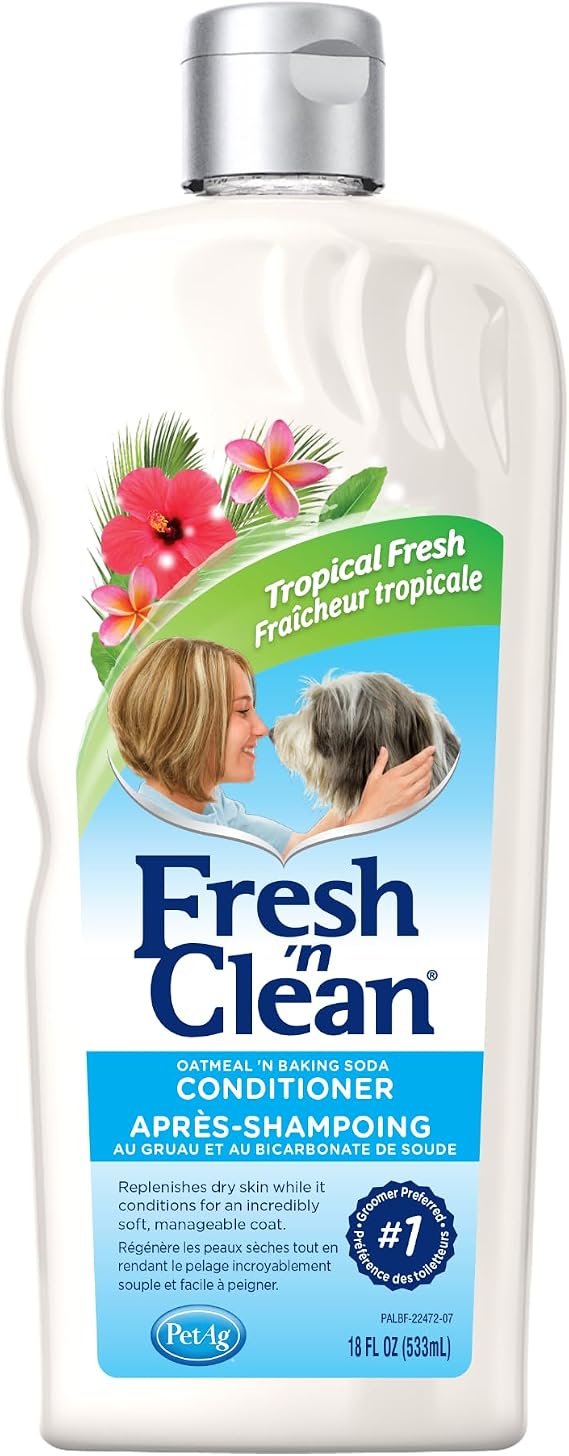 PetAg Fresh n Clean Oatmeal n Baking Soda Conditioner, Tropical Fresh Scent - 18 oz - Gently Cleans, Soothes & Deodorizes Dogs with Vitamin E & Aloe Vera - Soap Free