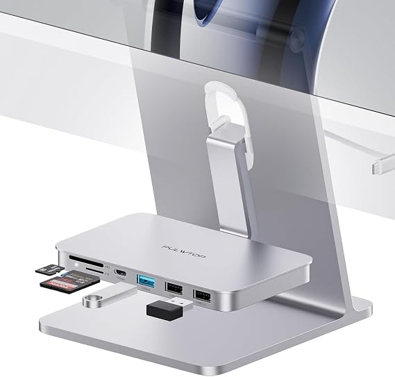 iMac Accessories for iMac 2021/2023/2024,USB C Hub for iMac for M1/M3/M4 | PULWTOP iMac Hub with USB A/C 10Gbps, 2 USBA 2.0, SD/TF Card Reader for iMac 24 inch & Studio Display 2, Sliver