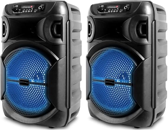 Technical Pro 2 Set 8" Portable 800 W Bluetooth Speaker w/Woofer & Tweeter | Festival PA LED Speaker with Bluetooth/USB Card, True Wireless Stereo