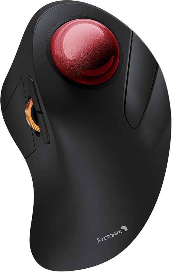 ProtoArc EM03 NL Wireless Bluetooth Trackball Mouse, Finger Control, Red