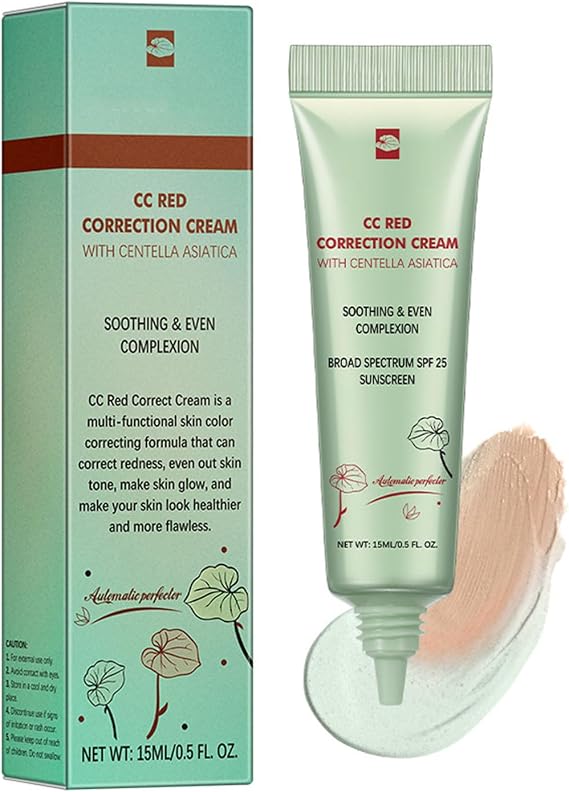 CC Cream Foundation - CC Red Correct with Centella Asiatica - Lightweight Green concealer for redness - cc cream tinted moisturiser, Light Coverage