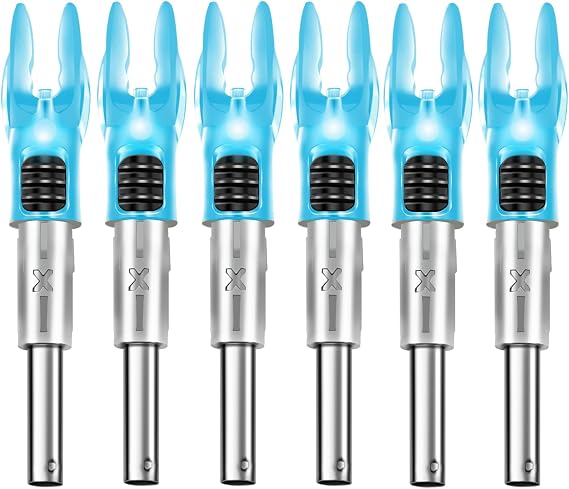 X Lighted Nocks for Arrows .204"/.233"/.244"/.246" with ON/Off Switch 6-Pack with H, S, GT Bushings (Blue-6Pack)