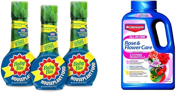 Baby Bio Houseplant Food, Concentrate, 5.9 Oz (3-Pack) with BioAdvanced All-in-One Rose and Flower Care, Granules, 4 lb