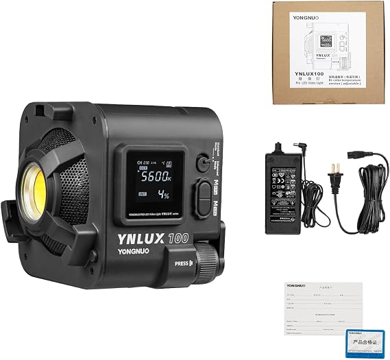 Yongnuo YNLUX100 LED Video Light, with 19V5.26A AC Adapter, Continuous LED Lighting 3200-5600K Bi Color, CRI95+, 12188Lux@1M, 2.4G Wireless Remote Control for Portrait, Outdoor Shooing, YouTube