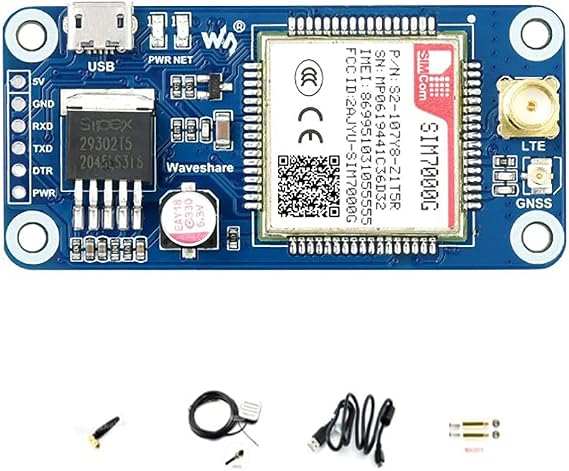 SIM7000G NB-IoT/Cat-M/Edge/GPRS HAT for Raspberry Pi Series, Low Power Narrow Band Cellular IoT Communication Module,GNSS Positioning, Support Global Band