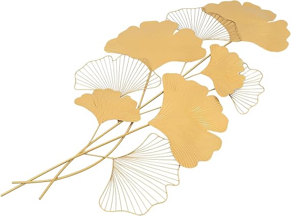 WINPANG Gold Iron Ginkgo Leaf Wall, Decor Luxury Nature-Inspired 3D Artwork for Living Room Dining Room Hotel Interior Decoration