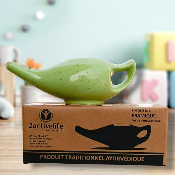 Yoga Neti Pot for Sinus & Congestion Cleaning| Microwave and Dishwasher Friendly | Leak Proof Durable Ceramic Neti Pot| Nasal Wash Handcrafted Durable Ceramic - Freckle Pattern Green