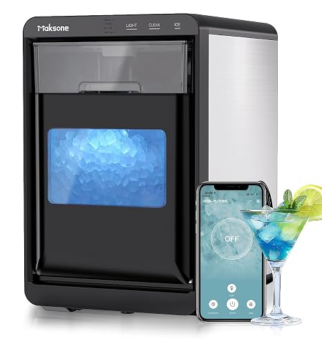 Maksone Countertop Nugget Ice Maker APP Control, 44lbs/24H,Ready in 7 Mins,Crushed ice Maker,Sonic Pebble Ice Machine