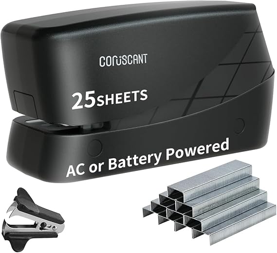 Coruscant Electric Stapler, Heavy Duty Desktop Stapler, Includes 2000 Staples and 1 Staple Remover, No-Jam Automatic AC or Battery Powered, 25 Sheet, Professional for Office Home School Use