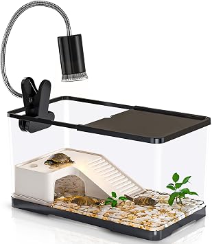 Tank+Light+Filter+Filter Balls Turtle Tank Kit, Turtle Tank Starter Kit with Basking Platform, Bottom Drainage, Multi-Function Areas for Amphibian,Reptiles.15.35" x 8.5" x 8.3" Inch