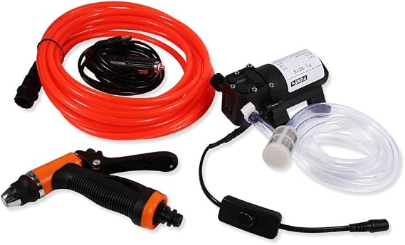 Portable 12V Car Wash Pump Kit, 80W 130PSI High Pressure Electric with Spray Gun and Hose for Car Home Garden