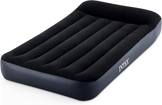 Intex Dura-Beam Standard Pillow Top Airbed Comfortable Blow Up Portable Air Mattress with Built-In Electric Pump and Carrying Bag, Twin Size, Blue