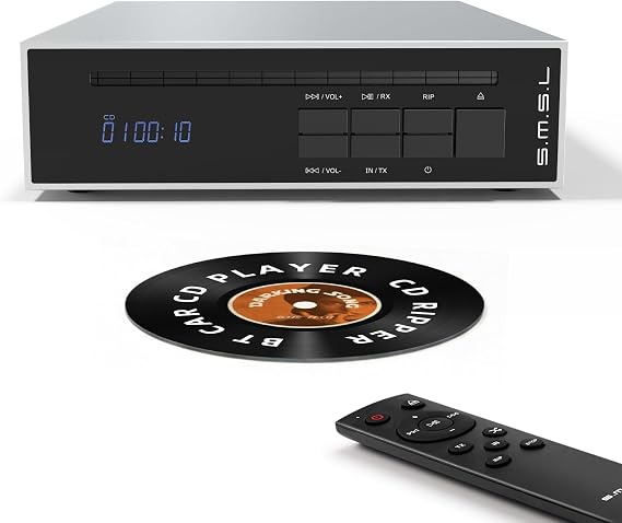 SMSL PL20 HiFi CD Player for Home, CD Ripper, Bluetooth Car CD Players, 2*CS43131 Chip, USB Drive/Bluetooth Input RCA/BT/3.5mm/4.4mm Balanced/Optical/Coaxial Digital Output, Silver