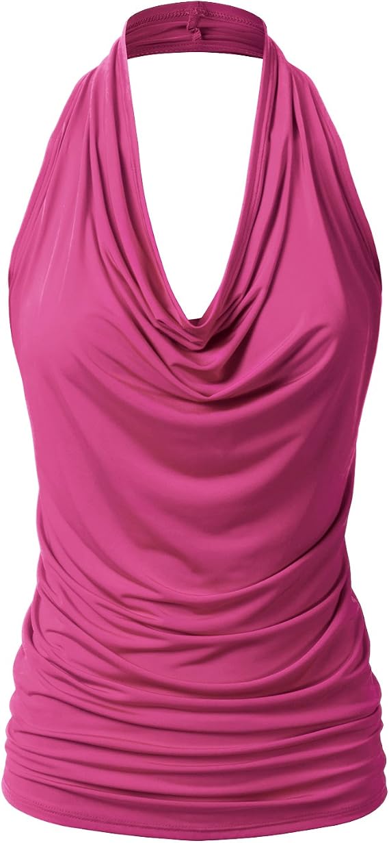 EIMIN Women's Casual Halter Neck Draped Front Sexy Open Back Tank Top (S-3XL)