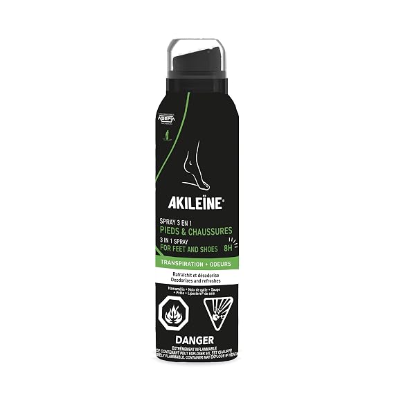 Akileine Black Spray Antiperspirant, 150 ml Foot Deodorant Spray and Shoe Odor Eliminator