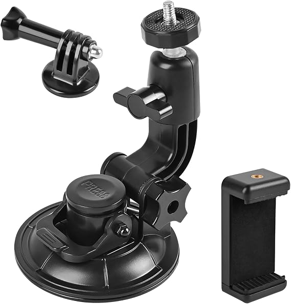 Camera Suction Mount for Car Dash Cam Windshield Dashboard Window | 9CM Heavy Duty Suction Cup Phoneclip for GPS Driving DVR Camcorder Video Record POV/VLOG for Gopro Hero Insta360 Cellphone