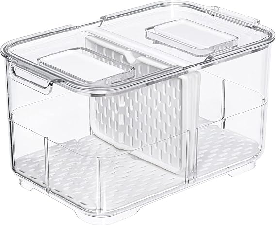 SANNO Vegetable Fruit Storage Containers, Produce Saver Containers Refrigerator Storage Containers Fresh Produce Saver with Lids and Vents,Stackable Salad Lettuce Keeper for Refrigerator